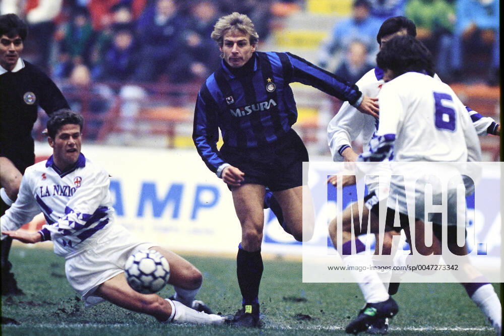 JURGEN KLINSMANN, Inter, Serie A, Inter vs Fiorentina 1-1, Milano SERIE A 1990-91 INTER-FIORENTINA 1-1