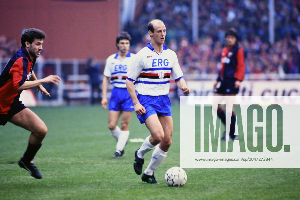 ATTILIO LOMBARDO, Sampdoria, ROBERTO ONORATI, Genoa, Serie A, Genoa vs Sampdoria 0-0, Genova SERIE A 1990-91 GENOA-SAMPDORIA 0-0