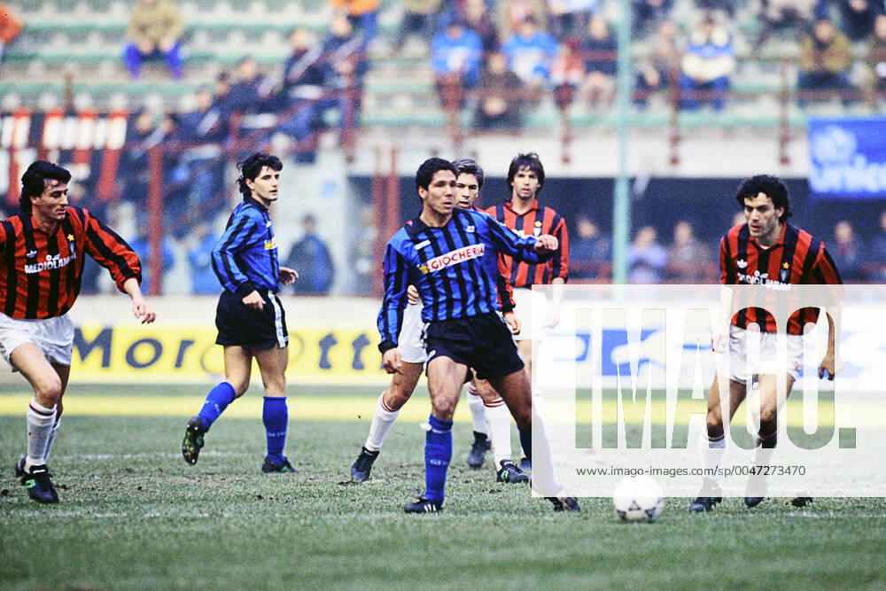 MASSIMO AGOSTINI, ROBERTO DONADONI, FILIPPO GALLI, AC Milan, DIEGO SIMEONE, MICHELE PADOVANO, Pisa, Serie A, Milan vs Pisa 1-0, Milano SERIE A 1990-91 MILAN-PISA 1-0
