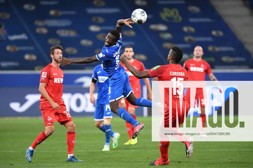 TSG 1899 Hoffenheim 1 FC Koeln, 27 05 2020 Diadie Samassekou Hoffenheim against Mark Uth 1 FC Koeln and Jhon Cordoba 1 FC Koeln Sport Fussball 1 Bundesliga Season 19 20 28 Matchday TSG 1899 Hoffenheim 1 FC Koeln, 27 05 2020 Photo Markus Gilliar GES POOL Only for journalistic purposes Only for editorial use According to the regulations of the DFL Deutsche Fußball Liga it is prohibited to use or have used photographs taken in the stadium and or of the match in the form of sequence images and or video-like photo sequences DFL regulations prohibit any use of photographs as image sequences and or quasi video Sinsheim BW Germany Poolfoto Markus Gilliar GES POOL ,
