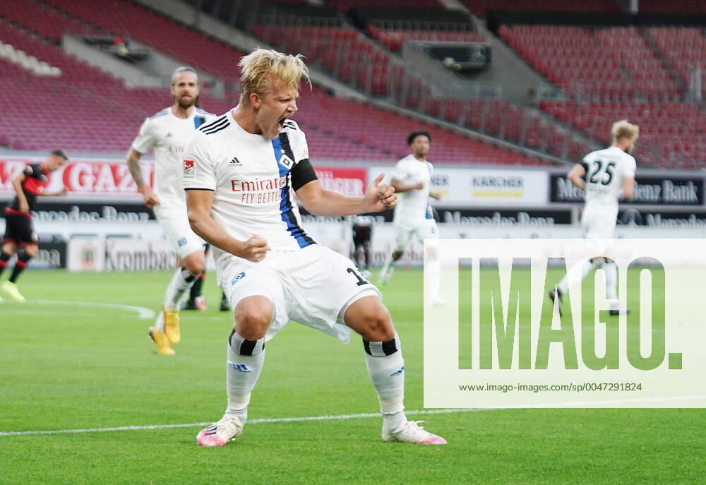 Football 0 1 goal, cheers HSV scorers Joel Pohjanpalo HSV Stuttgart, 28 05 2020, Football 2 Bundesliga, VfB Stuttgart Hamburger SV Stuttgart Poolfoto Wagner Witters Pool Witters ,