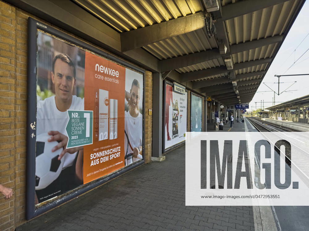 NEWKEE advertising with Manuel Neuer and Angelique Kerber at Augsburg main railway station on Apr 14, 2024 in Augsburg, Germany