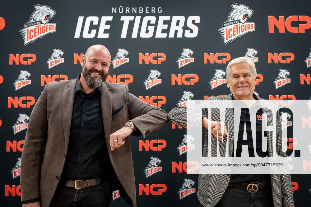 Ice Hockey Season 2020 2021 DEL Press Conference Nuremberg Ice Tigers ThHa Wolfgang Gastner Managing Director, Managing Director, Nuremberg Ice Tigers Peter Söll Managing Director NCP Engineering GmbH smiles
