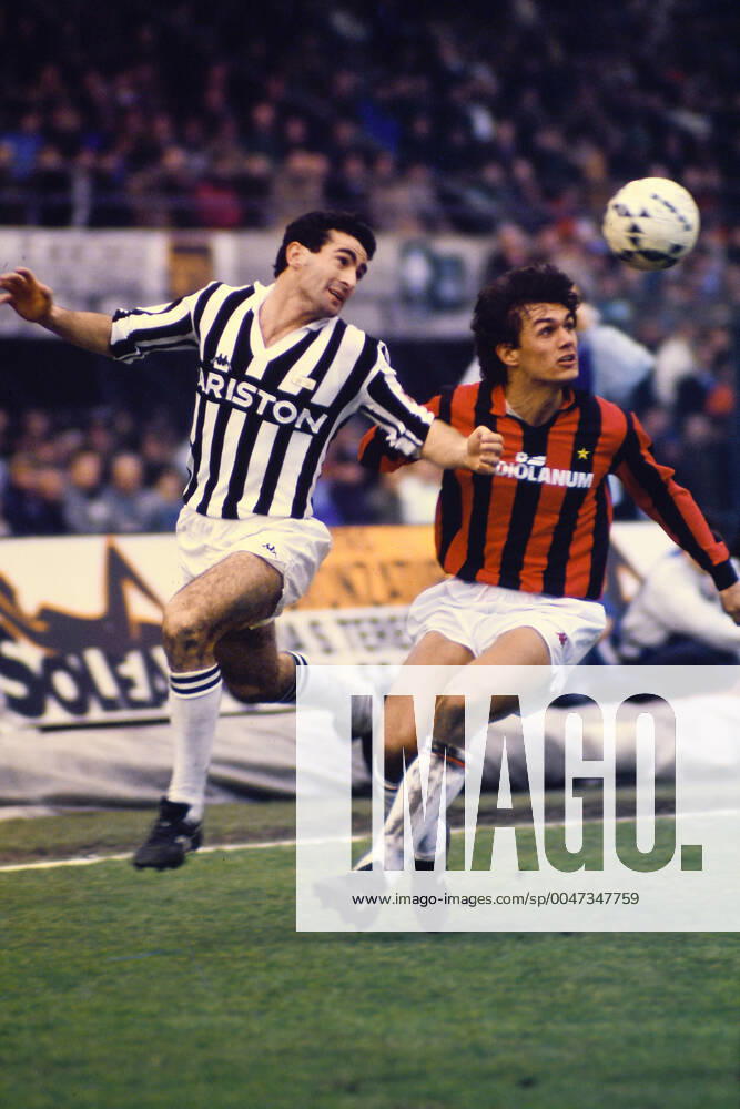 PAOLO MALDINI, AC Milan, ANGELO ALESSIO, Juventus, Serie A, Juventus vs Milan 0-1, Torino SERIE A 1987-88 JUVENTUS-MILAN 0-1
