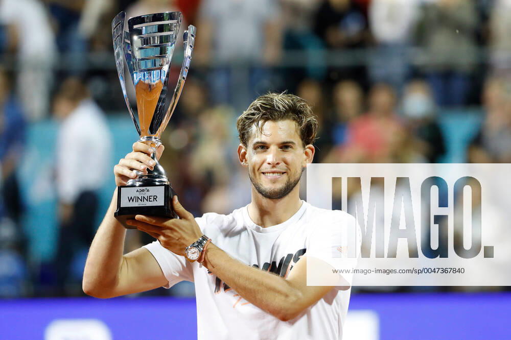 KW24 (200615) -- BELGRADE, June 15, 2020 (Xinhua) -- Austria s Dominic Thiem pose for the photo with his trophy after defeating Filip Krajinovic of Serbia in the final match at the tennis tournament Adria Tour in Belgrade, Serbia on June 14, 2020. (Xinhua Predrag Milosavljevic) (SP)SERBIA-BELGRADE-TENNIS-ADRIA TOUR
