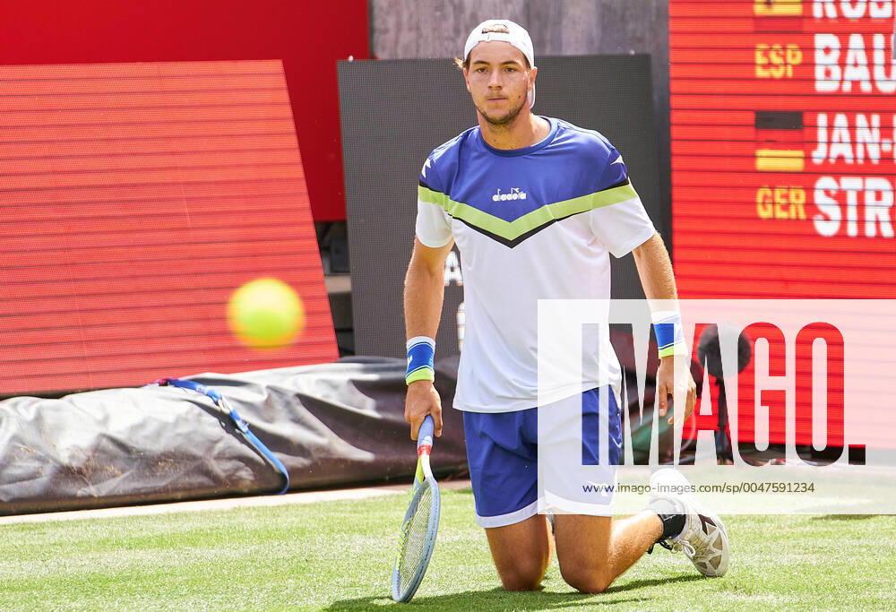 Jan-Lennard STRUFF (GER) on the ground his match against Roberto BAUTISTA AGUT (ESP) at the Tennis bett1 ACES Tennis Tournament on grass in Berlin