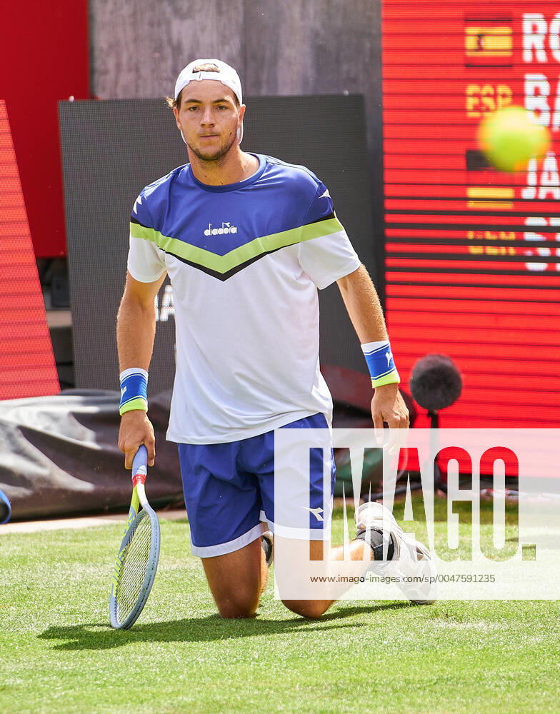 Jan-Lennard STRUFF (GER) on the ground his match against Roberto BAUTISTA AGUT (ESP) at the Tennis bett1 ACES Tennis Tournament on grass in Berlin