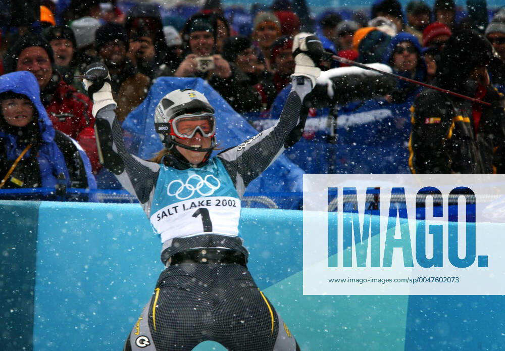 Winter Olympics 2002, Alpine Skiing: Bronze medalist Anja Parson of Sweden reacts during womens slalom at The Winter Olympic Games, Olympische Spiele, Olympia, OS on February 20, 2002 in Salt Lake City, USA. BILDBYRAN