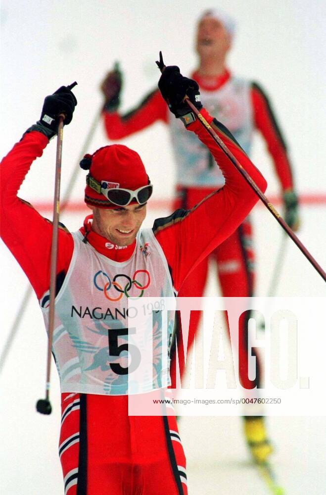 OLYMPIC LEGENDS: Thomas Alsgaard 980214 Winter Olympics 1998, Cross Country Skiing: Gold medalist Thomas Alsgaard of Norway celebrate during 15 km freestyle pursuit at The Winter Olympic Games, Olympische Spiele, Olympia, OS on February 14, 1998 in Nagano, Japan. BILDBYRAN