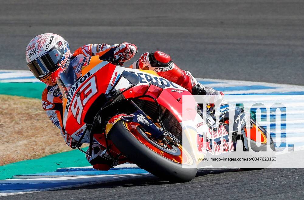 MotoGP, GP Spanien in Jerez Spanish MotoGP rider Marc Marquez, of Repsol Honda team, takea part in a free training session ahead of Spain GP race at Circuito de Jerez-Angel Nieto circuit in Jerez de la Frontera, southern Spain, 18 July 2020. The race will be held on 19 July behind closed doors due to COVID-19 disease. Spain GP trainings !ACHTUNG: NUR REDAKTIONELLE NUTZUNG!