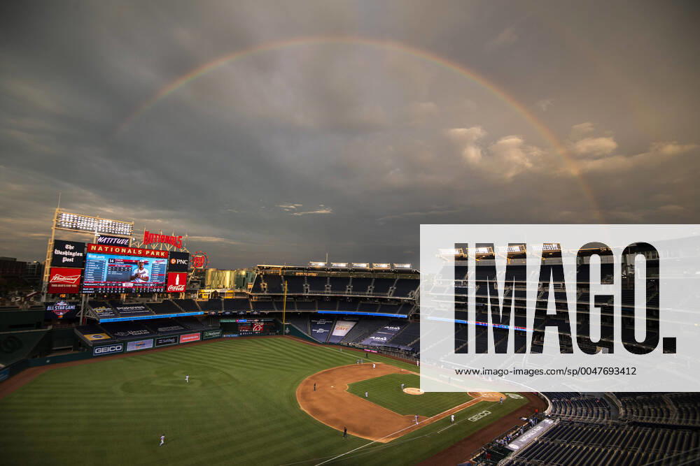 KW31 A rainbow is seen over Nationals Park as the Nationals play the Toronto Blue Jays on Tuesday, July 28, 2020 in Washington, DC. WAP20200728318 KEVINxDIETSCH