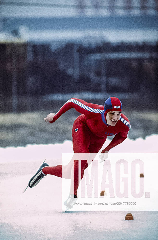 Speed skating, Eisschnelllauf Eric Heiden Speed skater Eric Heiden (USA) training at the Wisconsin Olympic Ice Rink in West Allis, Wisconsin prior to the 1980 Olympic Winter games, Winterspiele,Spiele, Summer games West Allis Wisconsin Olympic Ice Rink Wisconsin United States