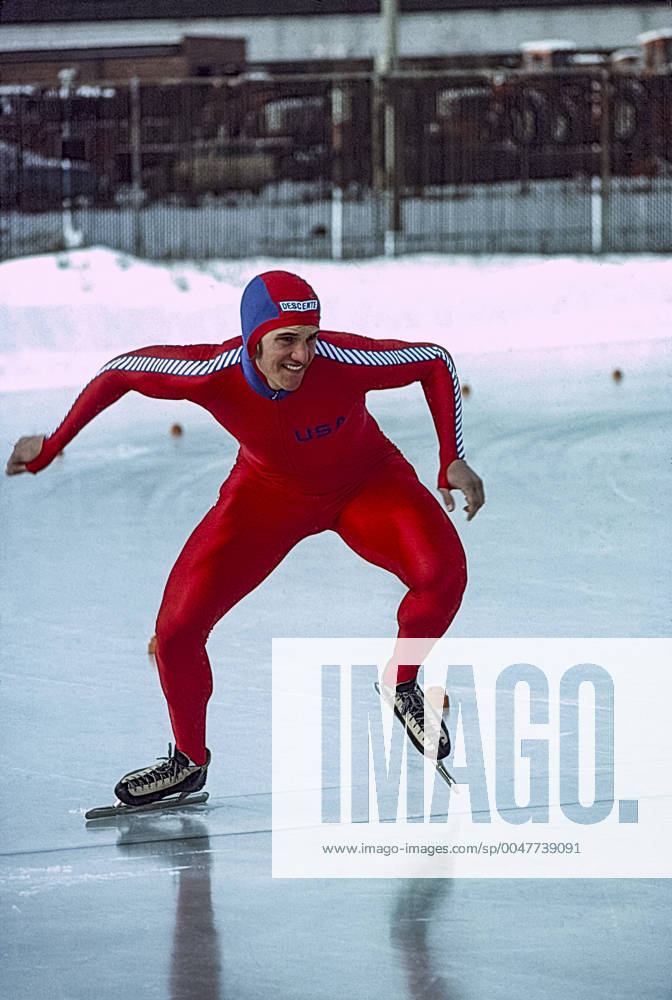 Speed skating, Eisschnelllauf Eric Heiden Speed skater Eric Heiden (USA) training at the Wisconsin Olympic Ice Rink in West Allis, Wisconsin prior to the 1980 Olympic Winter games, Winterspiele,Spiele, Summer games West Allis Wisconsin Olympic Ice Rink Wisconsin United States