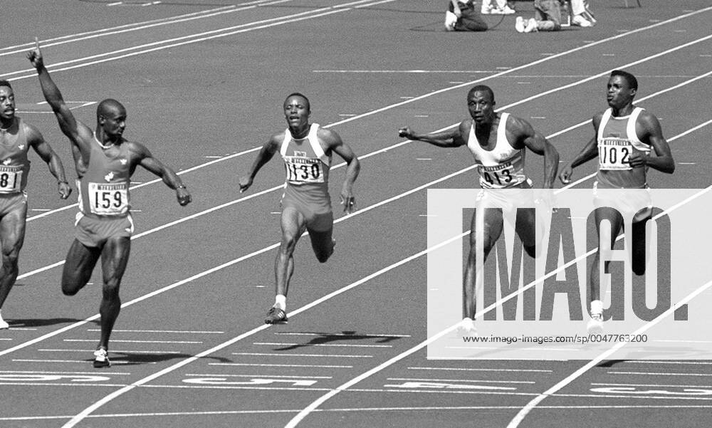 Men s 100m sprint final at 1988 Seoul Olympics File photo shows Canadian sprinter Ben Johnson (159) finishing first in the men s 100-meter final at the Seoul Olympics in 1988. Johnson was later stripped of his gold medal for a doping violation, and the gold was given to Carl Lewis (102) of the United States instead.