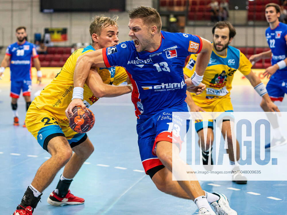 Fabian Wiederstein HBW Balingen Weilstetten, 13 against Joschua Braun HSG Konstanz, 23 , HSG Konstanz vs HBW Balingen Weilstetten, BGV Handball Cup 2020, Handball, Men, 30 08 2020 HSG Konstanz vs HBW Balingen Weilstetten, BGV Handball Cup 2020, Handball, Men, 30 08 2020 Stuttgart