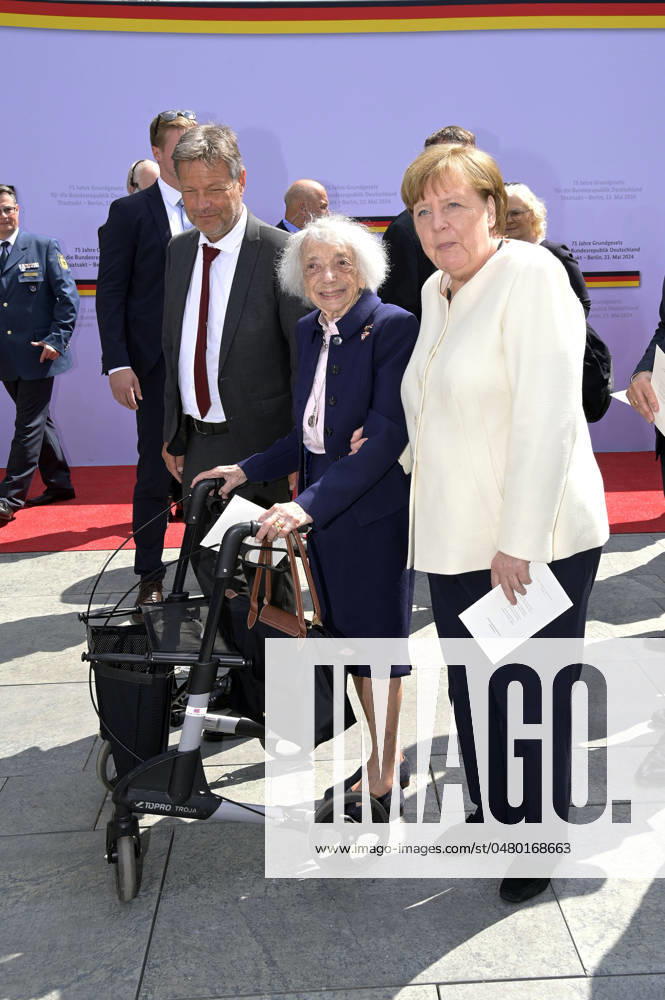 Robert Habeck, Margot Friedländer and Angela Merkel at the state ceremony to mark 75 years of the Basic Law at the forum between the Bundestag and the Chancellery Berlin, 23 05 2024 Foto:xF.xFuturexImagex staatsakt_4526