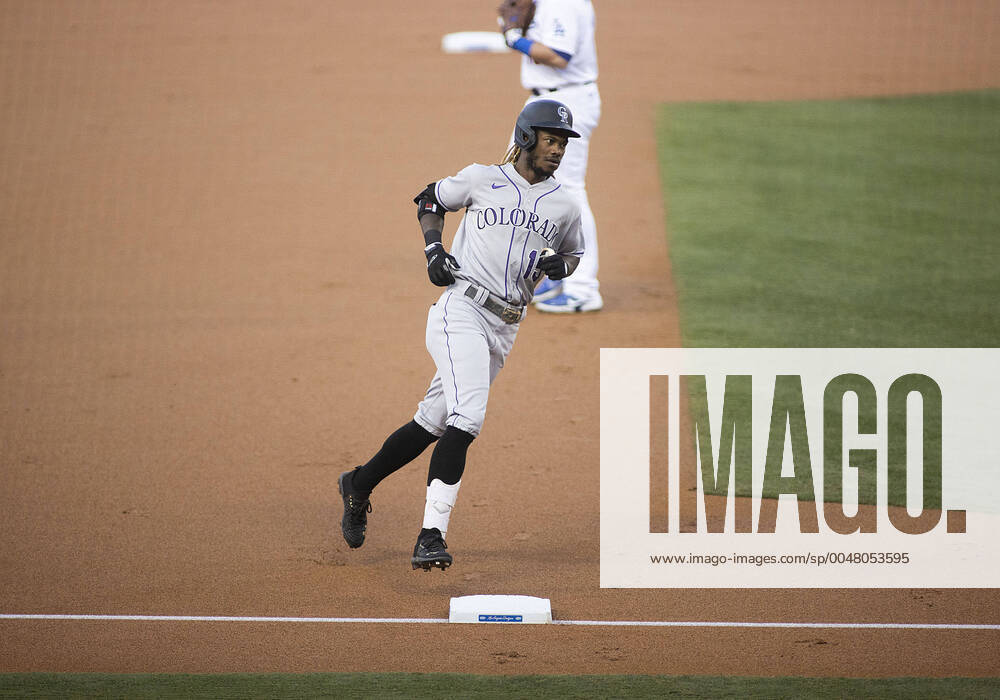 Raimel Tapia 15 of the Colorado Rockies rounds the bases after hitting a solo home run during their game against the Colorado Rockies on Friday September 4, 2020 at Dodger Stadium in Los Angeles, California. JAVIER ROJAS PI Los Angeles USA - ZUMAp124 20200904_zaa_p124_004