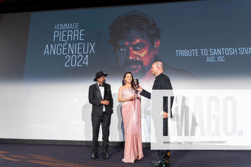 Cannes - Pierre Angenieux Prize Award Ceremony 2024 Pierre Angenieux Prize award ceremony with Santosh Sivan and Preity Zinta on stage during the 77th annual Cannes Film Festival at the Palais des Festivals, Saturday, May 24, 2024 in Cannes, France. Photo by Cyril Chateau ABACAPRESS.COM Cannes France