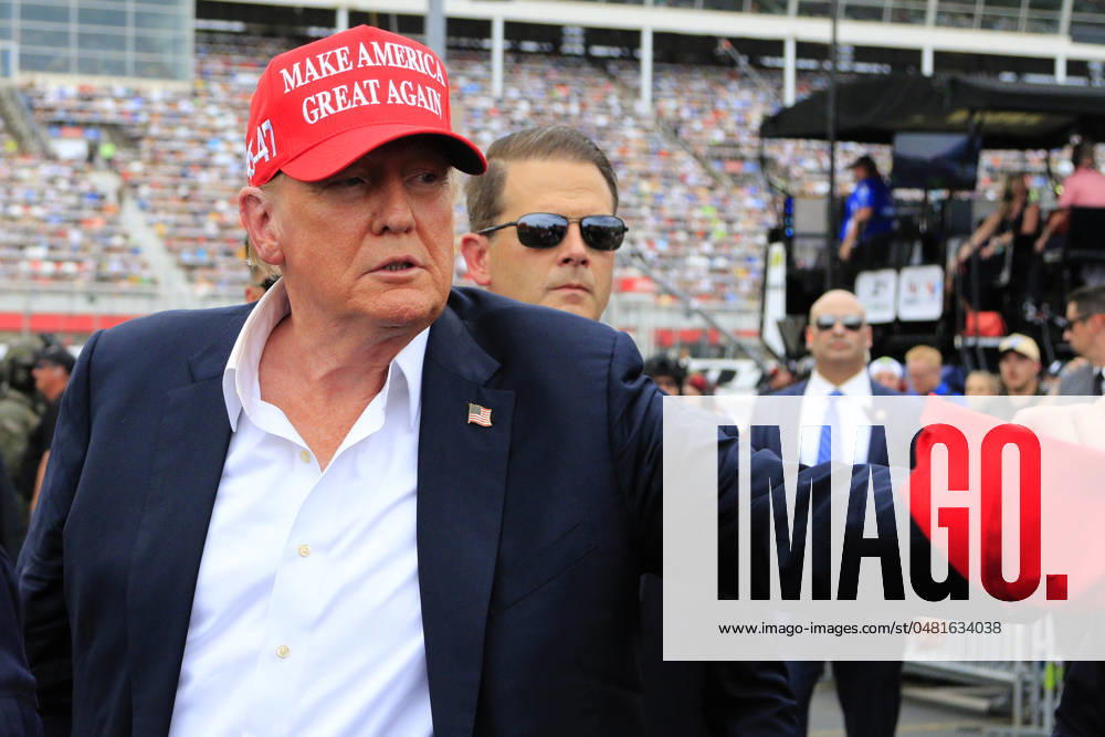 CHARLOTTE, NC - MAY 26: Former President of the United States of America Donald Trump on pit road prior to the running of the NASCAR Cup Series Coca-Cola 600 on May 26, 2024 at Charlotte Motor Speedway in Charlotte, NC. (Photo by Jeff Robinson Icon Sportswire) Icon1045694194