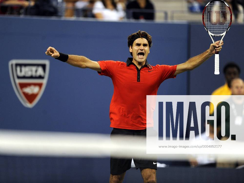 Roger Federer (Schweiz) jubelt Tennis Herren US Open 2009, Grand Slam, ATP Tour, Halbfinale, Einzelbild Flushing Meadows New York, NY, N Y Freude, Begeisterung,