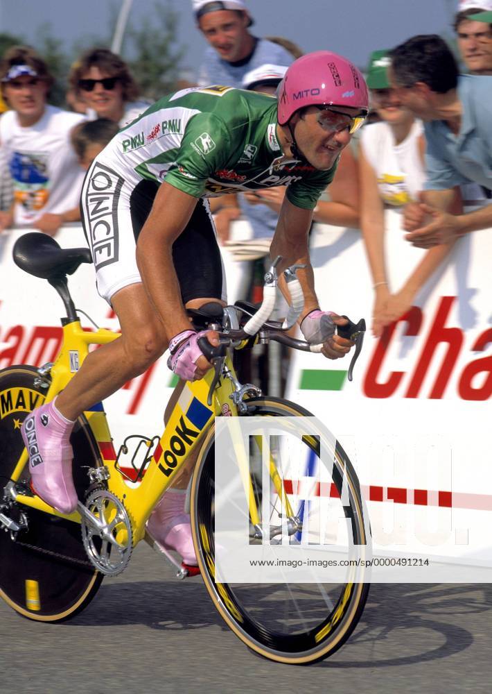 Laurent Jalabert (Frankreich ONCE) beim Einzelzeitfahren Radsport Herren Tour de France 1995, Radrennsport, Straßenradsport, Straßenradrennsport, Radrennen, Vdia Einzelbild 8. Etappe Huy - Seraing Dynamik,