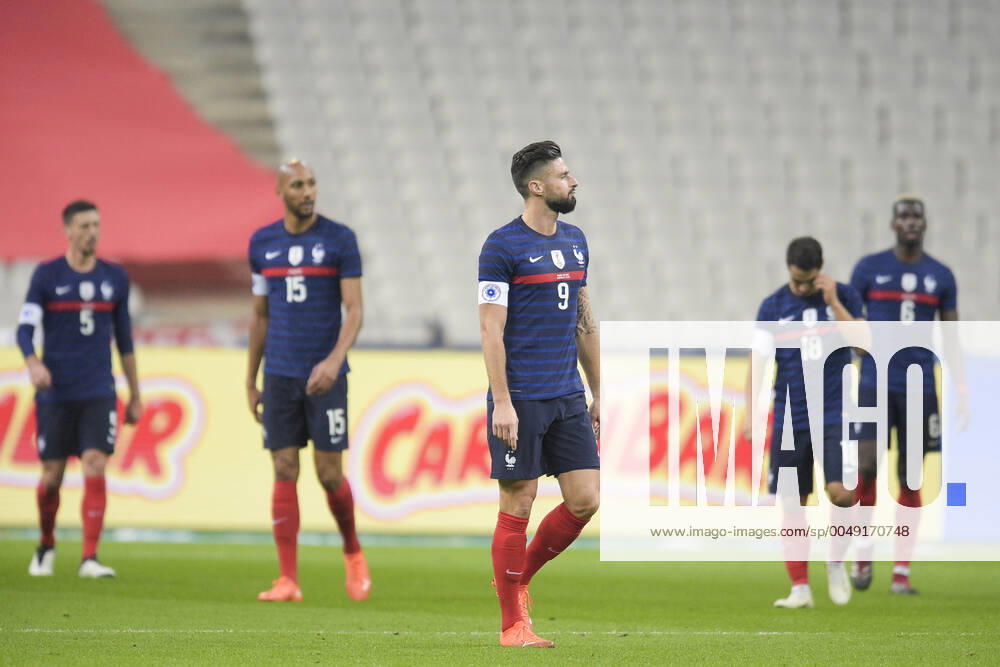 Deception des joueurs de l equipe de France apres le second but de la Finlande GIROUD OLIVIER (France) FOOTBALL : France vs Finlande - Match Amical - stade de France - 11 11 2020 JBAutissier Panoramic