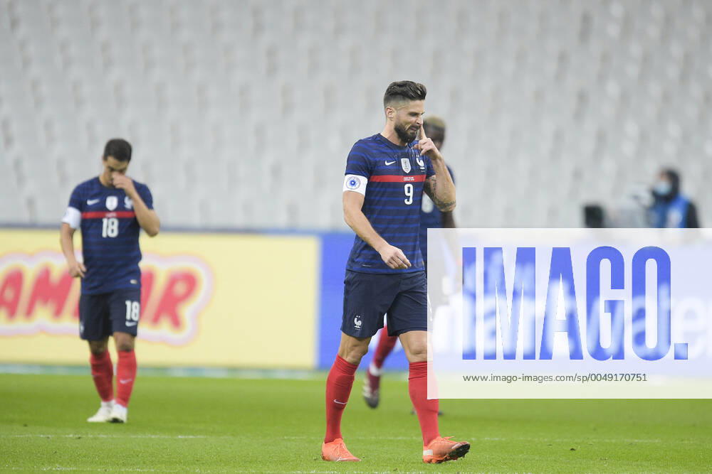 Deception des joueurs de l equipe de France apres le second but de la Finlande GIROUD OLIVIER (France) FOOTBALL : France vs Finlande - Match Amical - stade de France - 11 11 2020 JBAutissier Panoramic