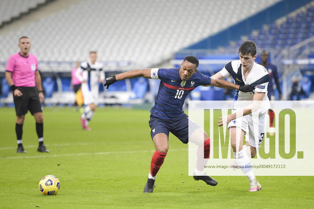 Anthony Martial (France) vs Daniel O Shaughnessy (Finlande) FOOTBALL : France vs Finlande - Match Amical - stade de France - 11 11 2020 JBAutissier Panoramic