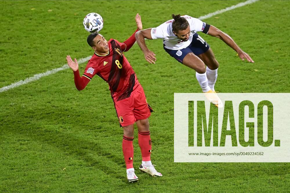 LEUVEN, BELGIUM - NOVEMBER 15 : Youri Tielemans midfielder of Belgium battles for the ball with Dominic Calvert-Lewin forward of England during the UEFA Nations League match group stage final tournament - League A - Group 2 between Belgium and England on November 15, 2020 in Leuven, Belgium, 15 11 2020 ( Photo by Peter De Voecht Photonews FOOTBALL : UEFA Nations League - League A - Group 2 - Belgique vs Angleterre - 15 11 2020 PHOTONEWS PANORAMIC