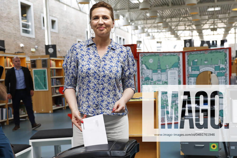 Denmarks Prime Minister Mette Frederiksen gives her advanced vote for the European Parliament elections at the main library in Aalborg, Jutland, Denmark, Saturday June 1, 2024 , Denmark