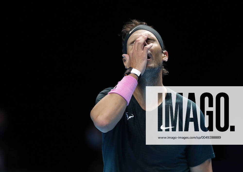 KW47 (201122) -- LONDON, Nov. 22, 2020 -- Rafael Nadal of Spain reacts during the singles semifinal against Daniil Medvedev of Russia at the ATP, Tennis Herren World Tour Finals 2020 in London, Britain, on Nov. 21, 2020. ) (SP)BRITAIN-LONDON-TENNIS-ATP FINALS-SEMIFINAL HanxYan