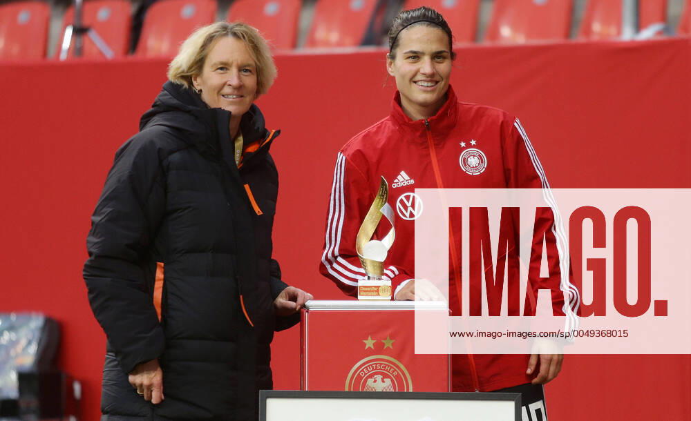 Ingolstadt ,international match soccer EM qualification match Germany vs. Greece , honor to the 100th international match , from left Martina Voss Tecklenburg Dzsenifer Marozsan DFB regulations prohibit any use of photographs as image sequences and or quasi video