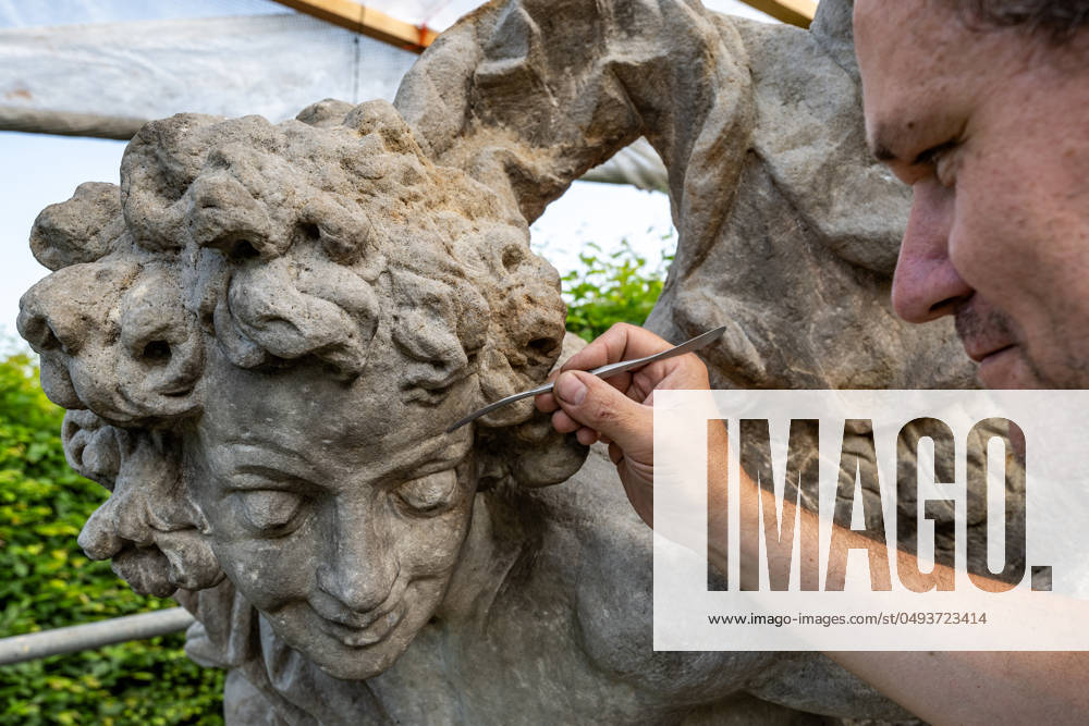 Restorer Michal Polak continues repairing the Angel of Gloria statue from the workshop of Matyas Bernard Braun in the grounds of the Baroque hospital in Kuks, Trutnov region, Czech Republic, June 5, 2024. Matthias Bernard Braun (1684-1738) was Bohemia s most significant baroque sculptor. (CTKxPhoto DavidxTanecek) CTKPhotoP2024060503123 CTKPhotoP2024060503123