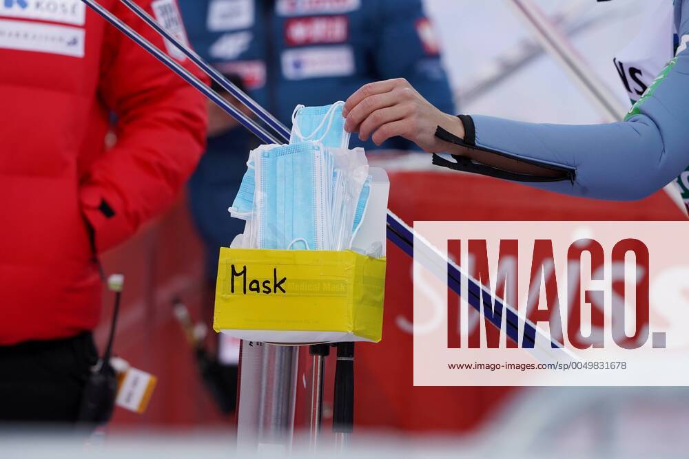 Photo Manuel Geisser 20 12 2020 FIS Ski Jumping World Cup Engelberg Sunday trial round picture mouth nose masks for the ski jumpers single picture action