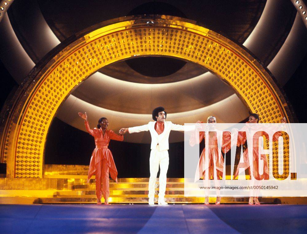 Boney M. -V.l.n.r.: Liz Mitchell (JAM), Bobby Farrell (ARU), Marcia Barrett (JAM), Maize Williams (ARU)- während eines Konzerts im Ostberliner Palast der Republik