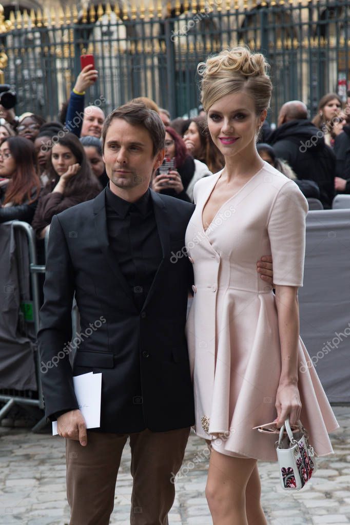 Matthew Bellamy and Elle Evans are seen arriving at Dior fashion show during Paris Fashion Week : Womenswear Fall Winter 2016 2017