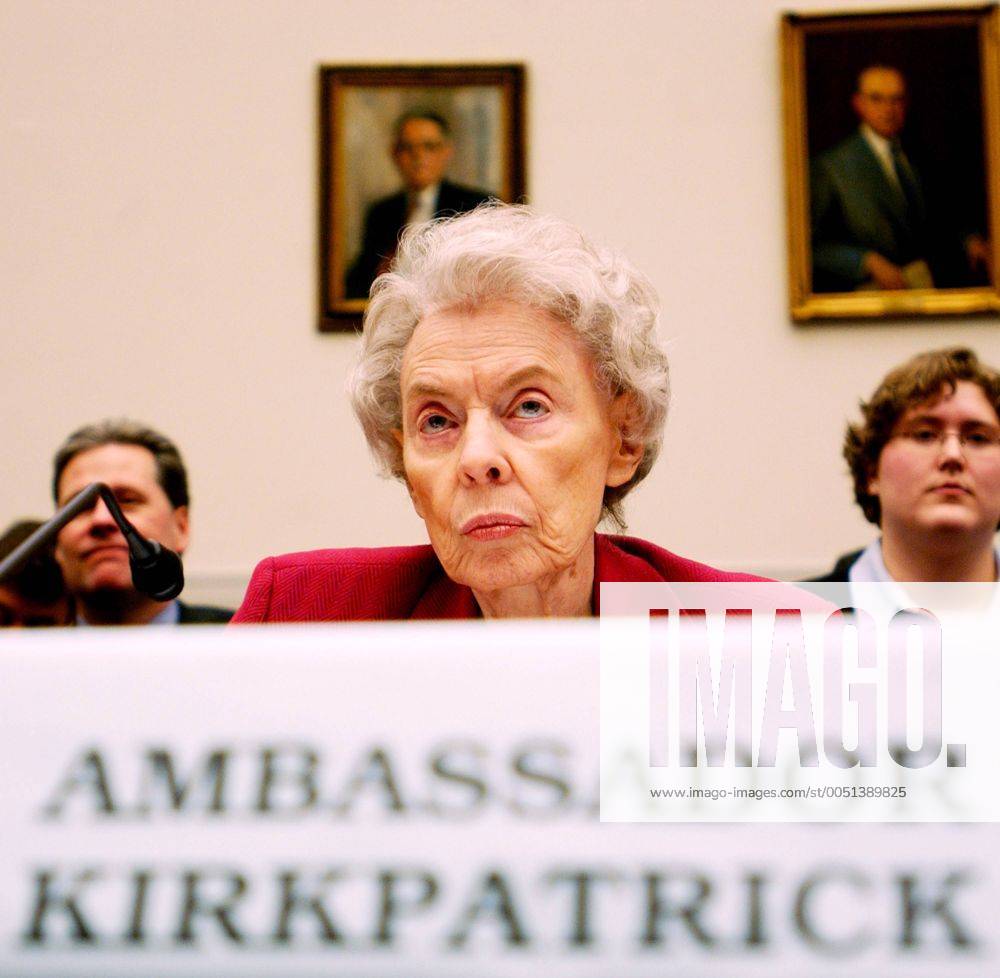 Jeane Kirkpatrick (USA) während einer Anhörung vor dem House International Relations Committee zum Thema United Nations Reform - Aufgabe und Aussichten - in Washington D.C. - - wap2005031575
