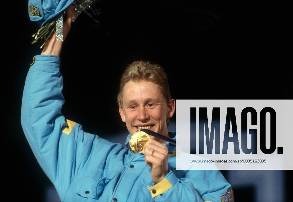 Gunde Svan (Schweden) - Olympiasieger über die 50km 1988 Nordischer Skilauf OS Winter Herren Olympische Winterspiele Calgary 1988, Spiele, Nordischer Skisport, Langlauf, Ski Nordisch, 50km Einzelbild Calgary Freude,