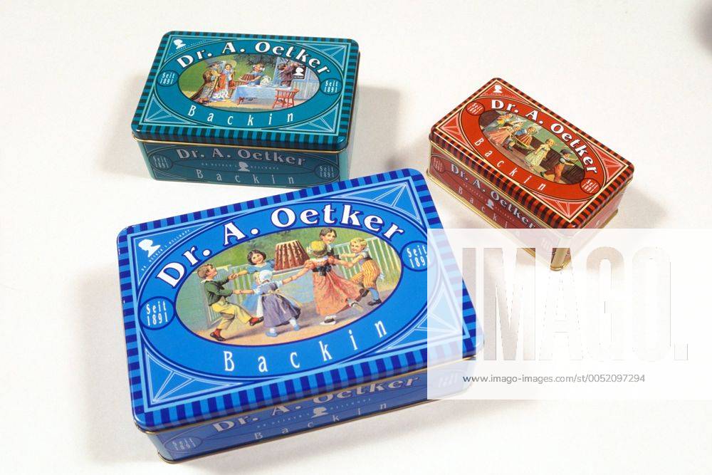 Reproduktionen von historischen Weißblechdosen für - Backin - von - Dr. A. Oetker - in Bielefeld