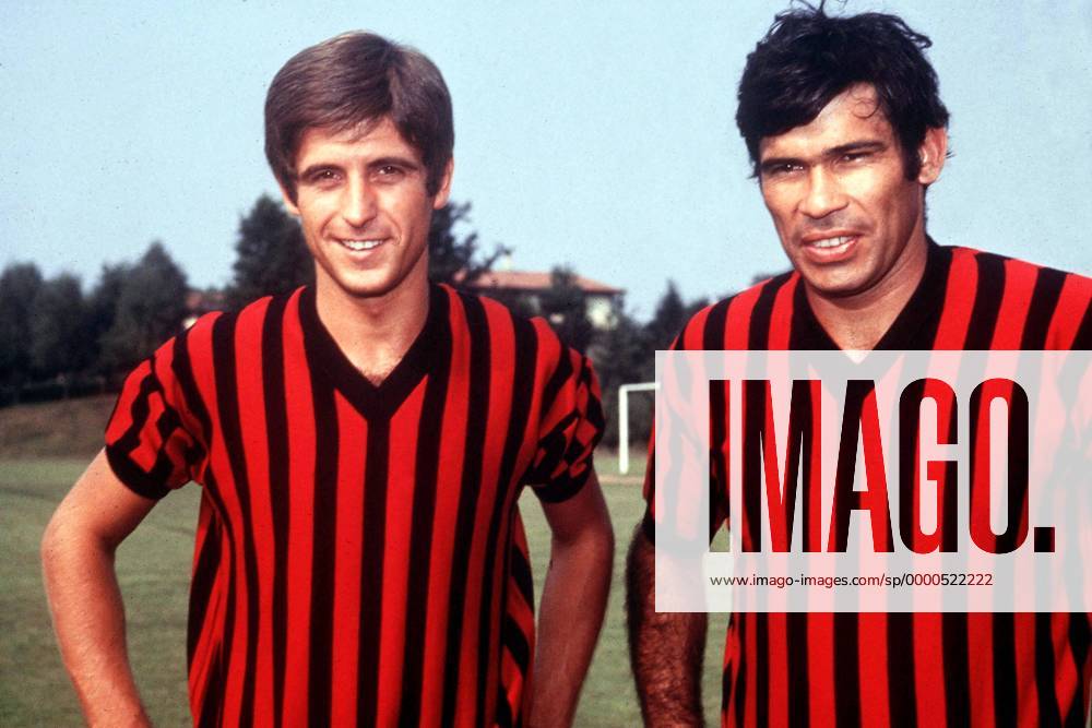 Gianni Rivera (li.) und Nestor Combin (beide Milan) Fußball Herren Serie A 1969 1970, 1. Italienische Liga, AC Mailand, Training Gruppe Milanello