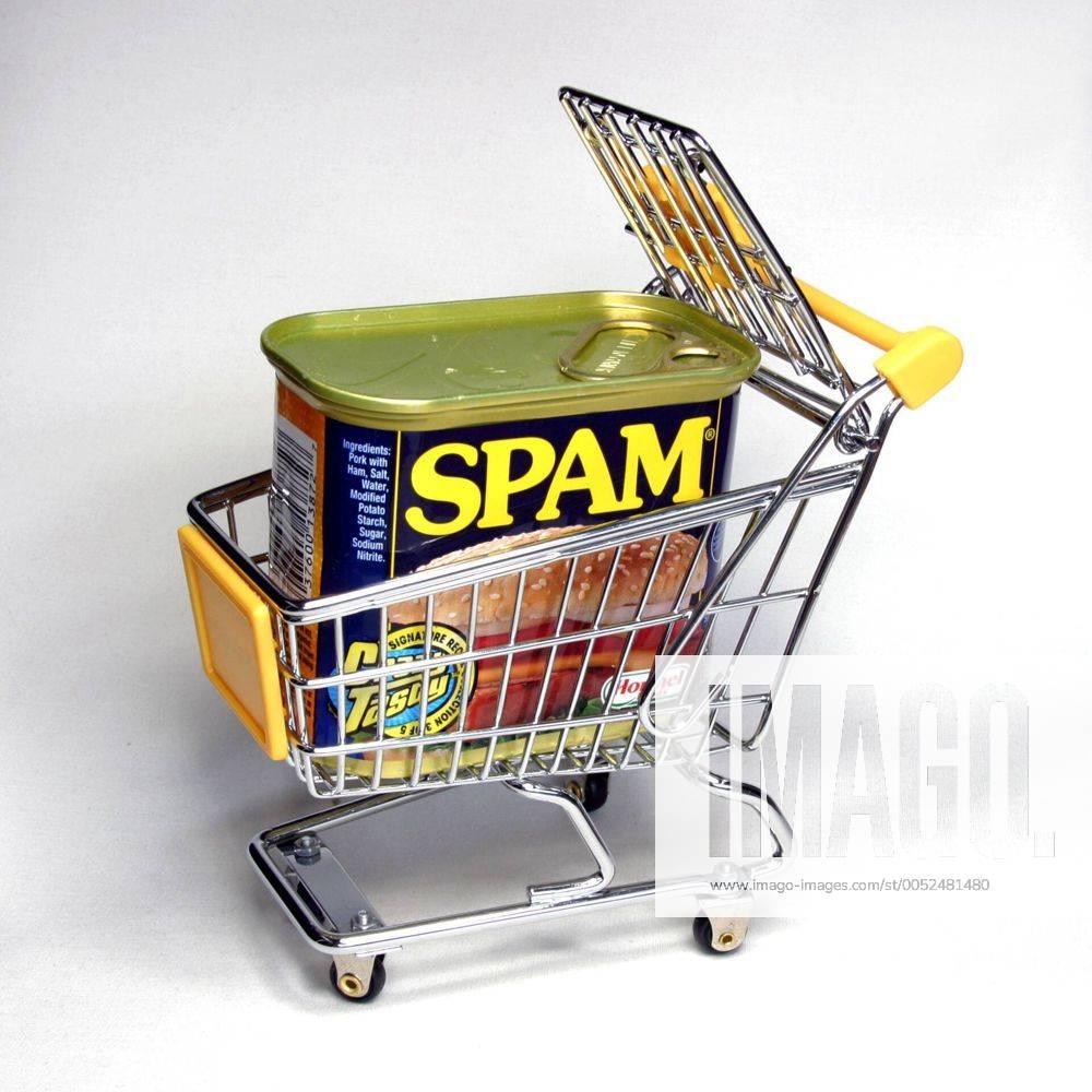 Fleischkonserve - SPAM - in einem Miniatur-Einkaufswagen