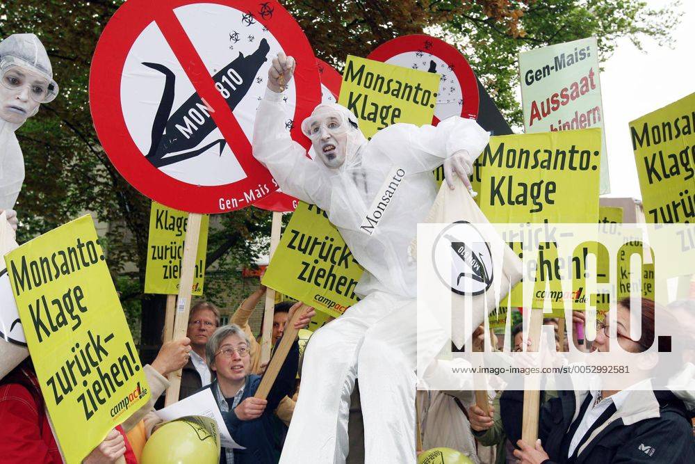 Demonstranten protestieren gegen den Anbau von Genmais durch den Gentechnik-Konzern Monsanto in Braunschweig