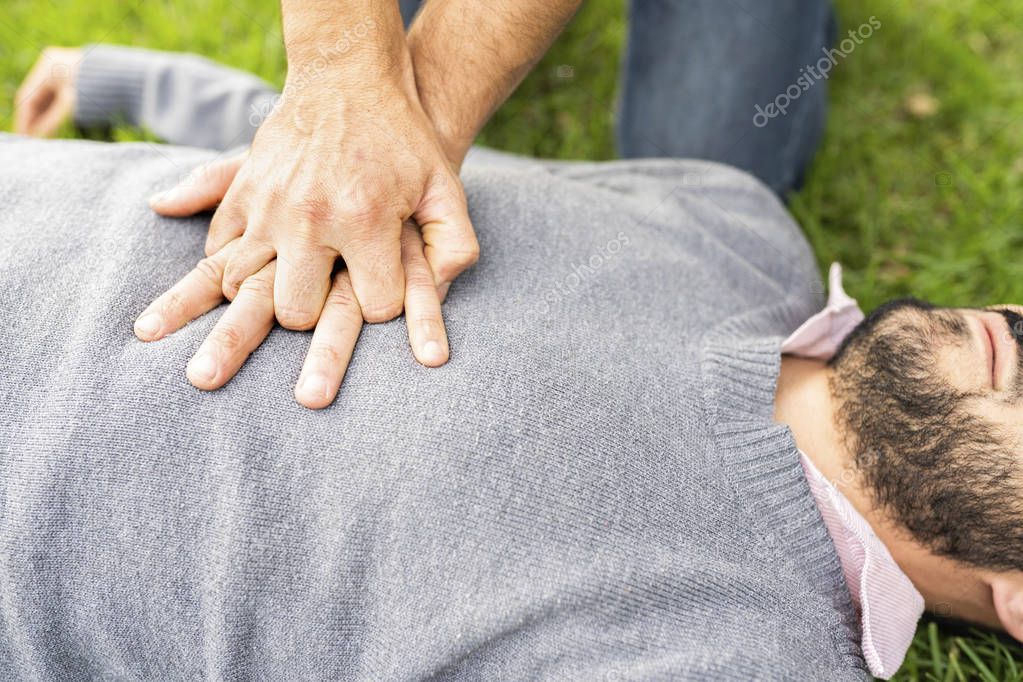 First Aid Emergency CPR rcp on Heart Attack Man , Resuscitation cardiopulmonary model released