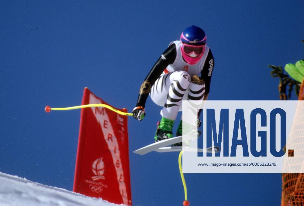 Katja Seizinger (Deutschland) Alpiner Skilauf Damen Olympische Spiele Albertville 1992, Winterspiele, Ski Alpin, Skisport, Kombination Einzelbild Meribel Dynamik,