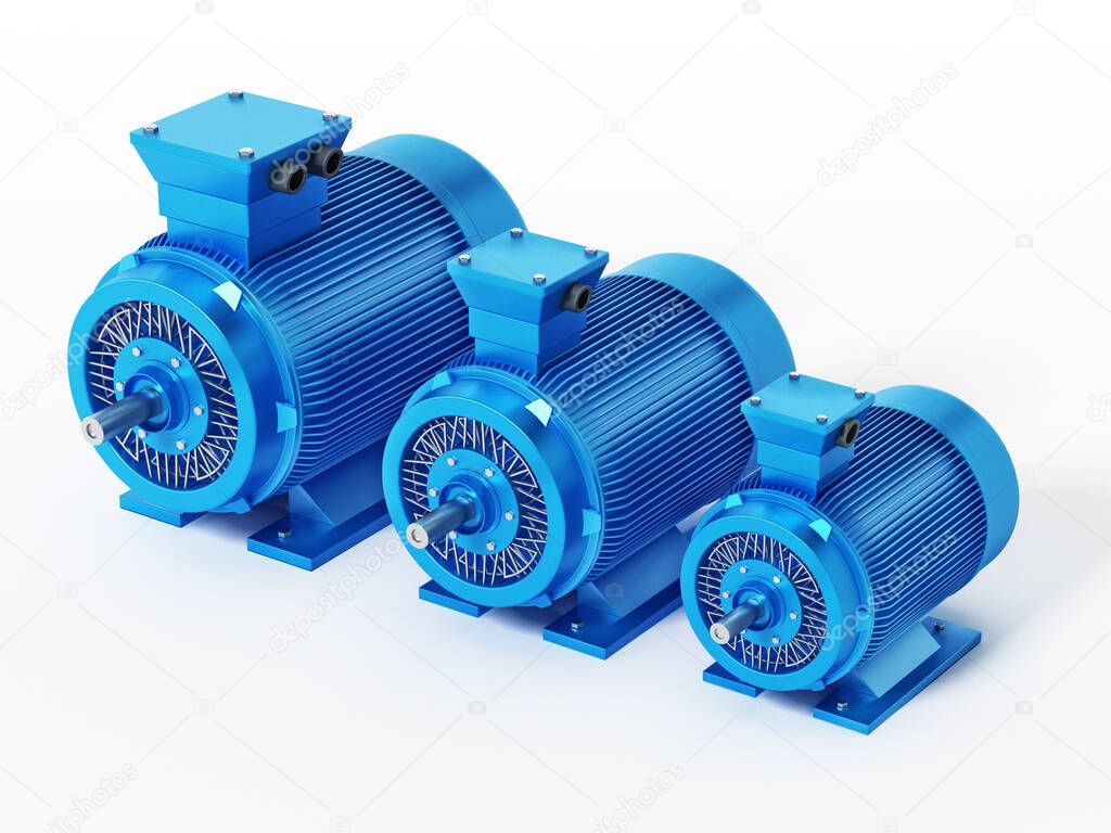 Electric motors isolated on white background. 3D illustration.