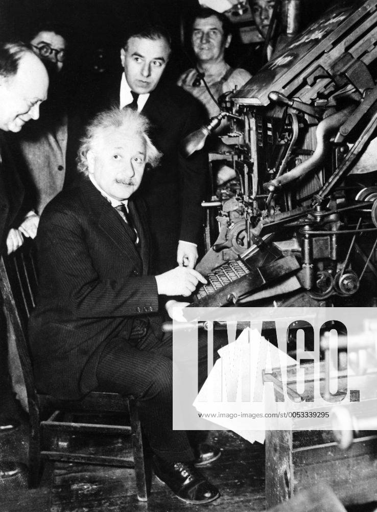 Jan 24, 1934; New York, NY, USA; A Jewish, German-born theoretical physicist ALBERT EINSTEIN at a typesetting machine composing the first line of New Yorker The Jewish Daily Bulletin. Einstein who s widely regarded as the most important scientist of the 20th century and one of the greatest physicists of all time, produced much of his remarkable work during his stay at the Patent Office and in his spare time. He played a leading role in formulating the special and general theories of relativity; moreover, he made significant contributions to quantum theory and statistical mechanics. While best known for the Theory of Relativity (and specifically mass-energy equivalence, E=mc?), he was awarded the 1921 Nobel Prize for Physics for his explanation of the photoelectric effect in 1905 (his wonderful year or miraculous year ) and for his services to Theoretical Physics. New York USA - ZUMAk09