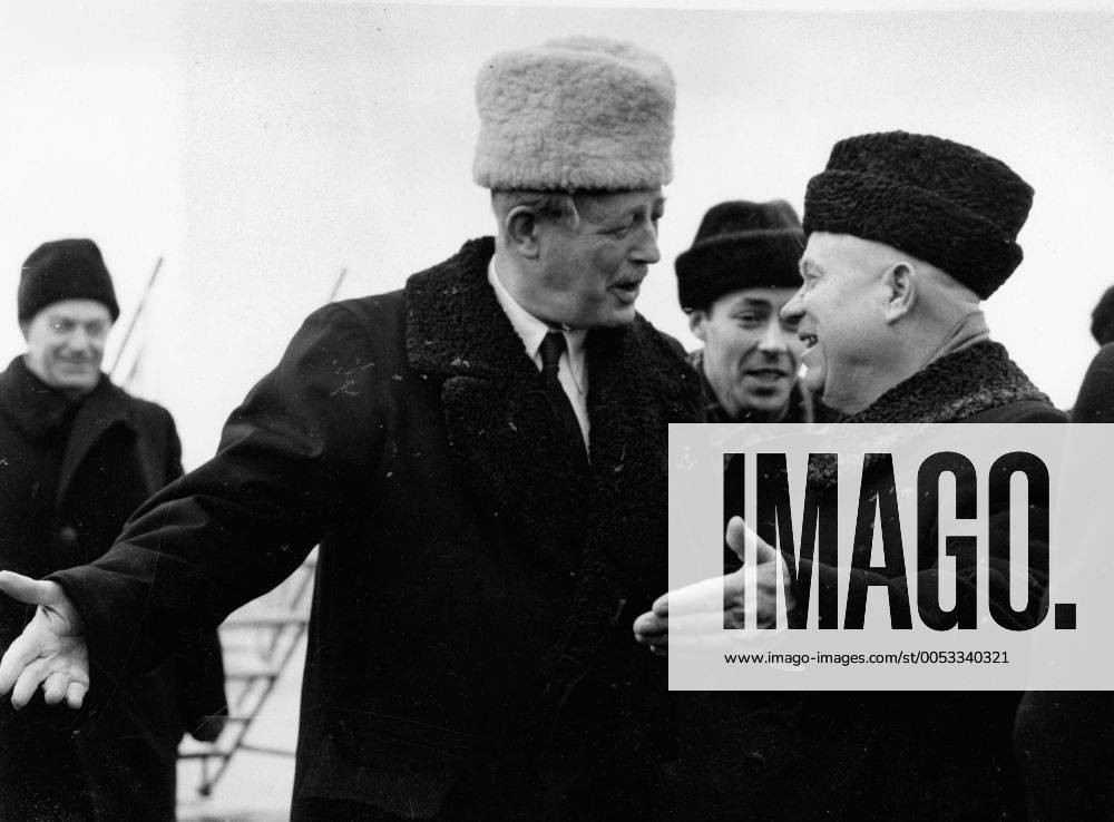 Feb 23, 1959; Moscow, Russia; Russian Prime Minister NIKITA Chruschtschow and British Prime Minister HAROLD MACMILIAN after arrival in Moscow. Moscow Russia - ZUMAk09