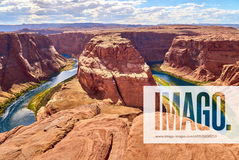 View over the famous Horseshoe Bend a horseshoe-shaped bend of the Colorado River, located near the town of Page in the state of Arizona, USA