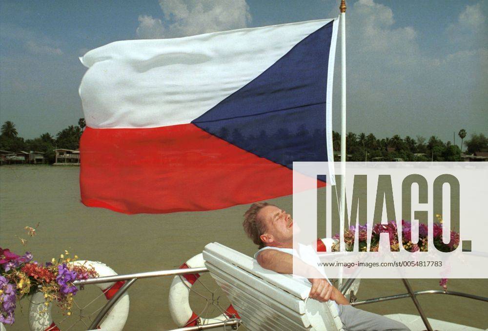 Czech President Vaclav Havel takes a rest below Czech national flag at a river cruising boat during his official visit to Thailand on February 11, 1994. CTK Photo Igor Zehl CTKPhoto00081709