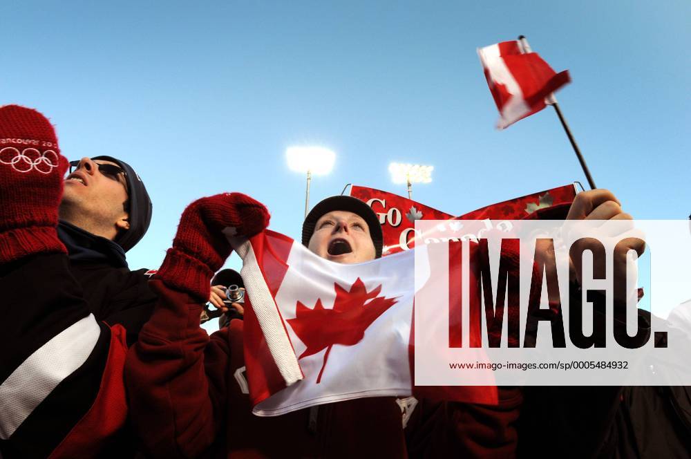 Feb. 14, 2010 - Cypress Mountain, British Columbia, Canada - Canadian fans cheer on Feb 14, 2010 at Cypress Mountain during the 2010 Winter Olympics Men s Moguls competition. - ZUMAk51